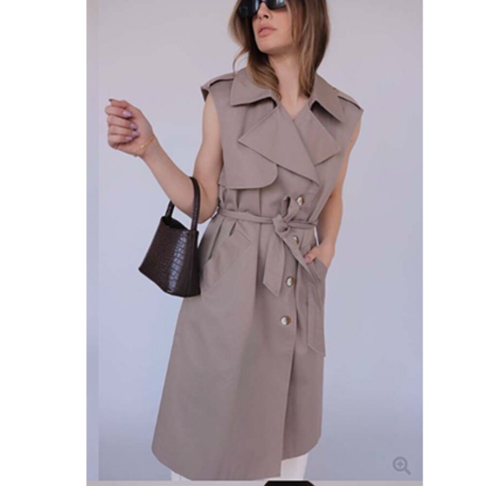 Just Female Beige Sleeveless Trench Coat Vest Brown Size L